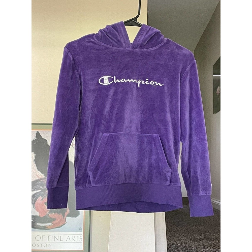 Champion Girls Large Hoodie Purple Silver Logo Soft Pullover Pocket